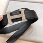 HM BELT BUCKLE & REVERSIBLE BLACK LEATHER STRAP 38 MM SILVER HARDWARE - Image 17