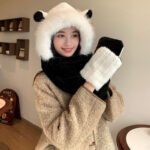 BALACLAVA HAT IN BLACK MIX WHITE FLEECE 422216 - Image 9