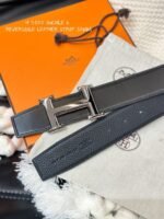 HM 5382 BELT SILVER BUCKLE & REVERSIBLE BLACK LEATHER STRAP 38MM - Image 8