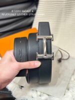 HM 5382 BELT SILVER BUCKLE & REVERSIBLE BLACK LEATHER STRAP 38MM - Image 10