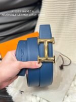 HM 5382 BELT GOLD BUCKLE & REVERSIBLE NAVY BLUE LEATHER STRAP 38MM - Image 8