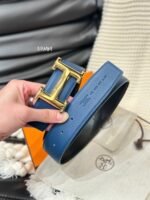 HM 5382 BELT GOLD BUCKLE & REVERSIBLE NAVY BLUE LEATHER STRAP 38MM - Image 10