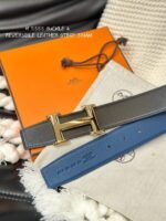 HM 5382 BELT GOLD BUCKLE & REVERSIBLE NAVY BLUE LEATHER STRAP 38MM - Image 12
