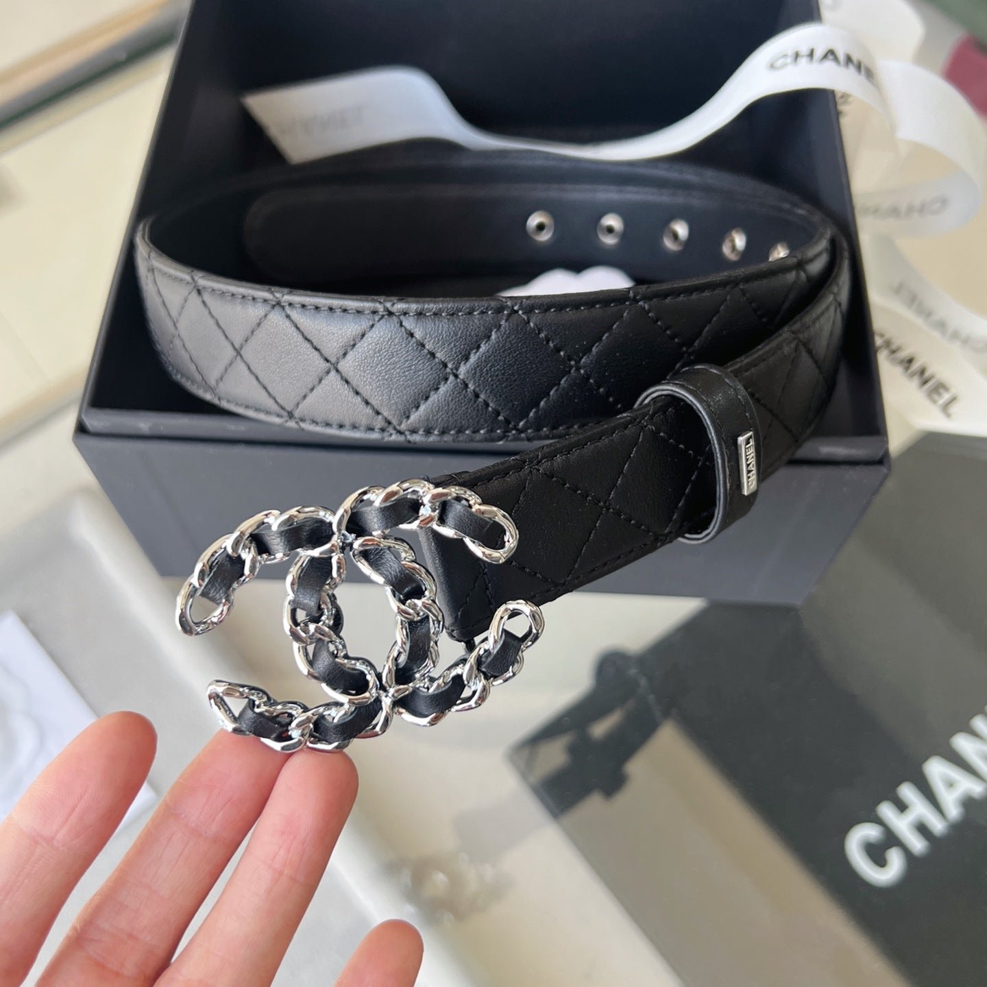 img_5735e441_20251126_i1764114918089_9989_0_0_jpg CHANEL 25S BELT 30 MM IN BLACK CALFSKIN 616606 - Image 1