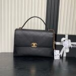 CHANEL 25S TOP HANDLE SHOULDER BAG 37 IN BLACK CALFSKIN WITH GOLD HARDWARE - Image 10