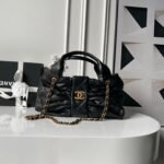 CHANEL 25S BOW BAG 38 IN BLACK LAMBSKIN WITH GOLD HARDWARE