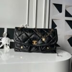 CHANEL 25S FLAP BAG 45 IN BLACK LAMBSKIN WITH GOLD HARDWARE