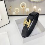 DOUBLE C BELT 30MM IN BLACK CALFSKIN WITH SHINY GOLD BUCKLE - Image 5