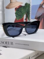 CAT EYE SUNGLASSES 632701 IN BLACK ACETATE EMBOSSED PEARL - Image 4