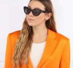 GLIMPSE CAT EYE SUNGLASSES 555886 IN BLACK ACETATE - Image 9
