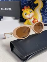 OVAL SUNGLASSES 640341 IN NUDE ACETATE METAL FRAME - Image 12