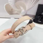 CC 30MM BELT IN BEIGE CREAM EMBROIDERED CALFSKIN METAL HARDWARE - Image 6