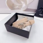 CC 30MM BELT IN BEIGE CREAM EMBROIDERED CALFSKIN METAL HARDWARE - Image 2