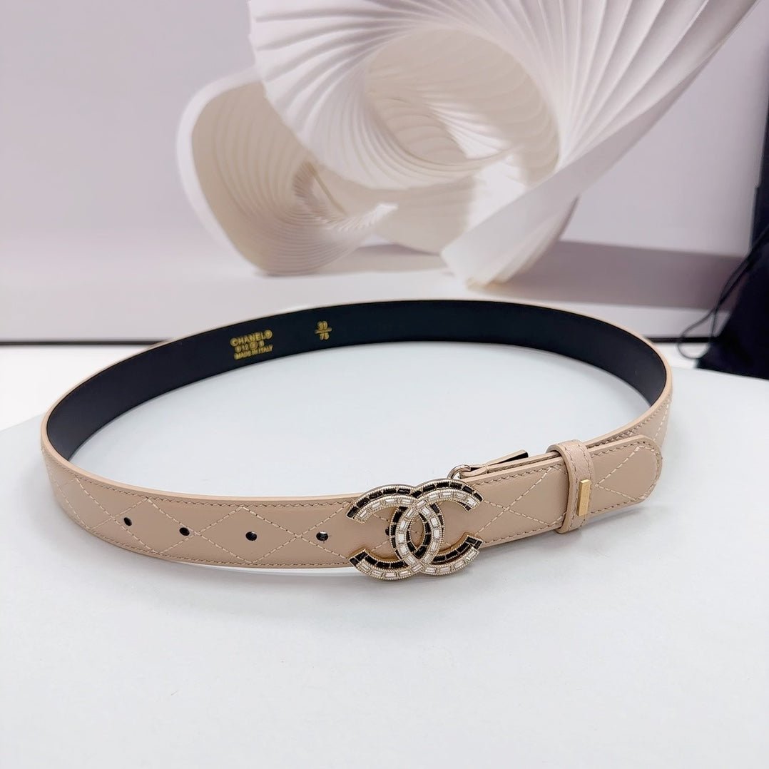 img_d2636e66_20240807_i1723037088_6853_8_jpg CC 30MM BELT IN BEIGE CREAM EMBROIDERED CALFSKIN METAL HARDWARE - Image 1