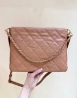CHANEL 25S HIPPIE HOBO POSTMAN BAG 30 IN WARM TAUPE CALFSKIN GOLD HARDWARE - Image 7