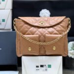 CHANEL 25S HIPPIE HOBO POSTMAN BAG 30 IN WARM TAUPE CALFSKIN GOLD HARDWARE