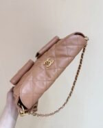 CHANEL 25S HIPPIE HOBO POSTMAN BAG 30 IN WARM TAUPE CALFSKIN GOLD HARDWARE - Image 14