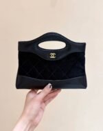 25S CHANEL MINI SHOPPING BAG 20 IN BLACK SUEDE CALFSKIN - Image 3