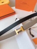 MINI H BELT BUCKLE & REVERSIBLE CAMEL BROWN LEATHER STRAP 24 MM GOLD HARDWARE - Image 5