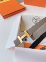 MINI H BELT BUCKLE & REVERSIBLE CAMEL BROWN LEATHER STRAP 24 MM GOLD HARDWARE - Image 6