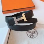 MINI H BELT BUCKLE & REVERSIBLE BLACK LEATHER STRAP 24 MM SILVER HARDWARE - Image 11