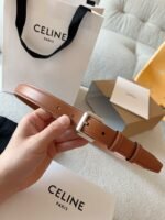 CELINE 25S BELT 25MM IN BROWN CALFSKIN SILVER HARDWARE 561793 - Image 12