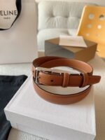 CELINE 25S BELT 25MM IN BROWN CALFSKIN SILVER HARDWARE 561793 - Image 15