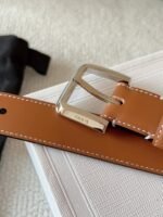 CELINE 25S BELT 25MM IN BROWN CALFSKIN SILVER HARDWARE 561793 - Image 4
