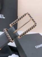 BELT 30MM IN BLACK CALFSKIN WITH INTERWOVEN GOLD CHAIN BUCKLE - Image 10