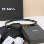 DOUBLE C BELT 20MM IN BLACK CALFSKIN WITH GOLD-TONE CHAIN INTERWOVEN BUCKLE