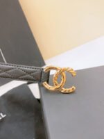 DOUBLE C BELT 20MM IN BLACK CALFSKIN WITH QUILTED STITCHING AND SPIRAL GOLD BUCKLE - Image 9