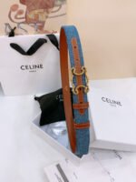 CELINE 25S BELT TRIOMPHE TAURILLON 25MM IN BROWN CALFSKIN AND DENIM 558351 - Image 8