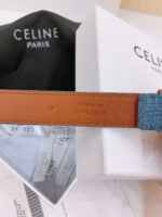 CELINE 25S BELT TRIOMPHE TAURILLON 25MM IN BROWN CALFSKIN AND DENIM 558351 - Image 5