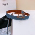 CELINE 25S BELT TRIOMPHE TAURILLON 25MM IN BROWN CALFSKIN AND DENIM 558351 - Image 7