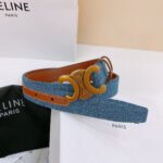 CELINE 25S BELT TRIOMPHE TAURILLON 25MM IN BROWN CALFSKIN AND DENIM 558355 - Image 7