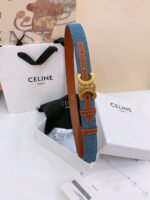CELINE 25S BELT TRIOMPHE TAURILLON 25MM IN BROWN CALFSKIN AND DENIM 558355 - Image 2