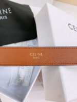 CELINE 25S BELT TRIOMPHE TAURILLON 25MM IN BROWN CALFSKIN AND DENIM 558355 - Image 10