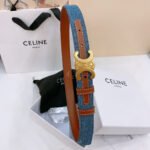 CELINE 25S BELT TRIOMPHE TAURILLON 25MM IN BROWN CALFSKIN AND DENIM 558357 - Image 7