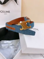 CELINE 25S BELT TRIOMPHE TAURILLON 25MM IN BROWN CALFSKIN AND DENIM 558357 - Image 8